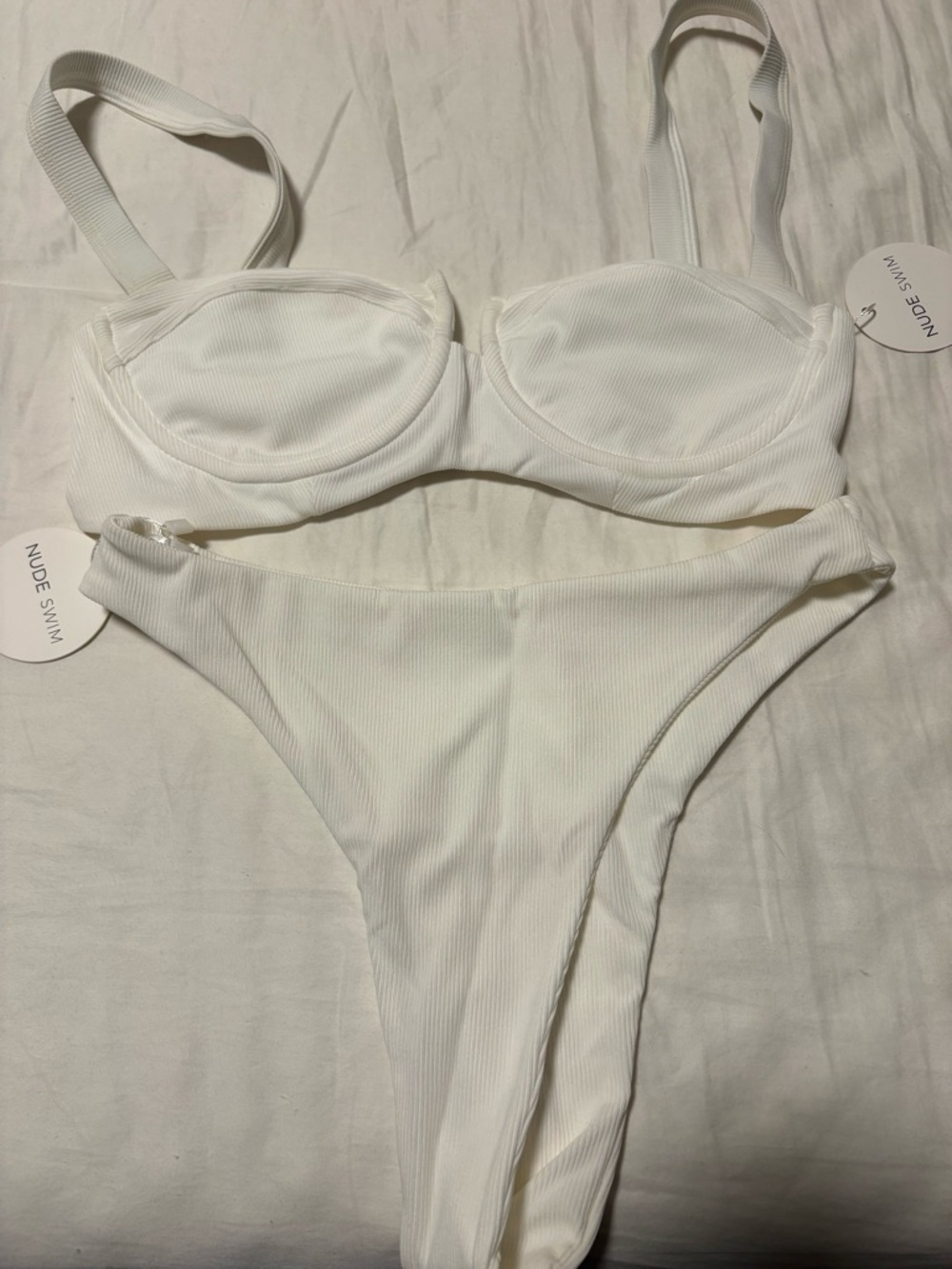 Nude swim White Ribbed Underwire Bikini Set